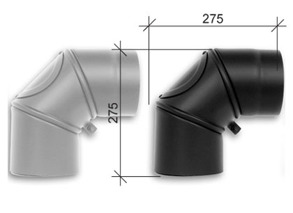 Flue pipe T600 knee 90°with soot flap adjustable Ø130 black/grey